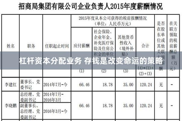 杠杆资本分配业务 存钱是改变命运的策略